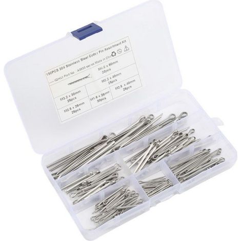 Kit d'assortiment de goupilles fendues Kit de Goupilles Fendues Acier Inoxydable 6 Tailles M1.6x25 moto coffret 150 pièces (1/4)
