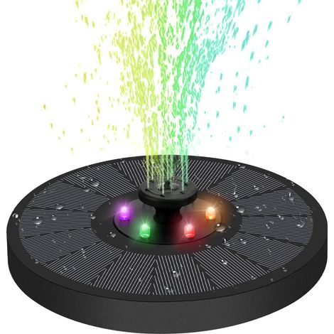 Fontaine solaire, pompe à eau solaire 3W pour bain d'oiseaux, 6 lumières LED colorées, buses, pompe à eau solaire pour bassin et jardin. (1/5)