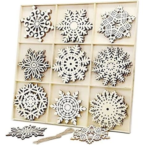 Christmas Tree Decoration - Wooden Snowflakes - 27 Pieces - 10 cm Diameter - Hanging (1/4)