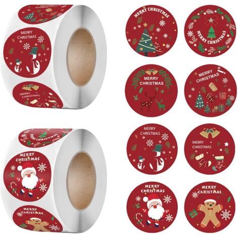 Christmas Gift Sticker 1000pcsLabels 1.5inch, with Christmas Tree, Santa Claus, Christmas Elk, Christmas Bell, Merry Christmas Stickers for Cards (1/4)