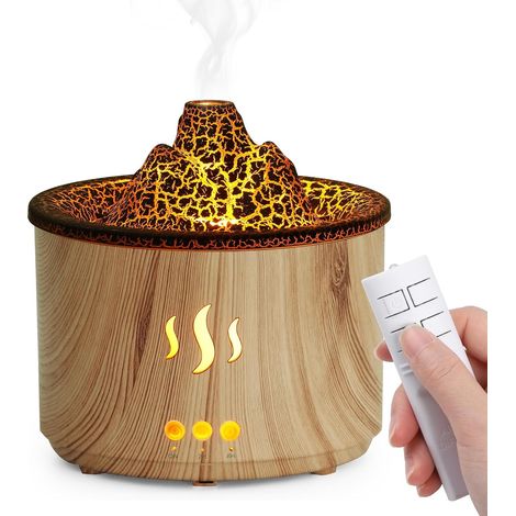 400 ml Diffusor für ätherische Öle mit Fernbedienung, Vulkanform, Ultraschall-Aroma-Diffusor, Timer, LED-Licht, BPA-frei, für Zuhause/Yoga/Büro/Spa – Holz (1/5)