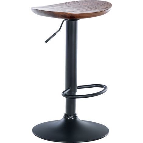 Taburete de bar con asiento y reposapiés de madera maciza oscura diseño industrial TDB10577 (1/4)