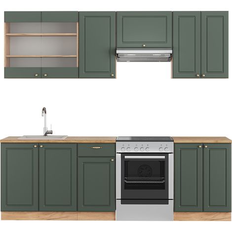 Cucina componibile Fame-Line, Quercia verde-oro Country/oro Power, 240 cm senza piano di lavoro, Vicco (1/5)