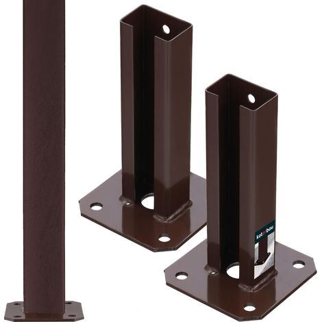 KOTARBAU® 2 Pièces Support Poteau - pour Clôture - à Visser - Pied de Poteau - Acier Revêtu par Poudre - 60 x 40 mm - Marron - Fixation Robuste (1/5)
