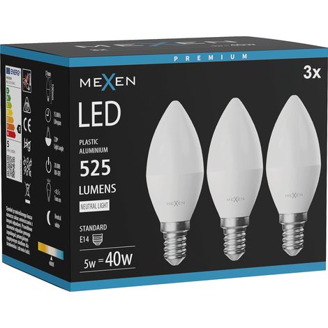 Mexen Nova 3x Ampoule LED E14, C37, 5W, Neutre - 4000K, 525 lm - L102-E14-0540-01x03 (1/3)