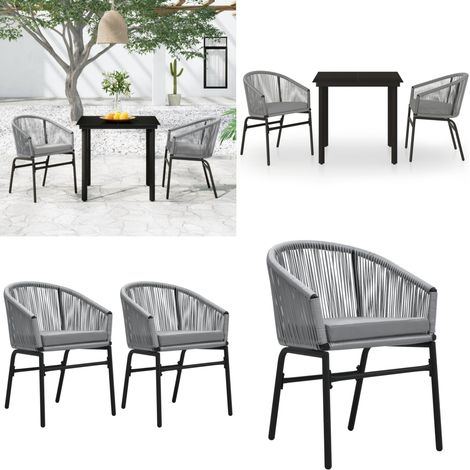 Set Mobili da Pranzo per Giardino 3 pz Grigio - Tavolo da pranzo da esterno - Sedie da giardino