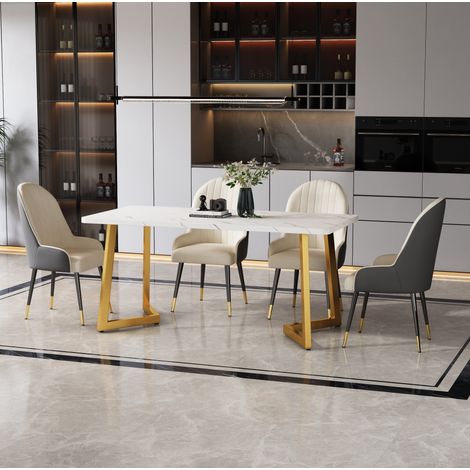 MEUBLIV Table à manger 117x68 cm blanc et doré – finition marbre, 1 pièce (1/5)