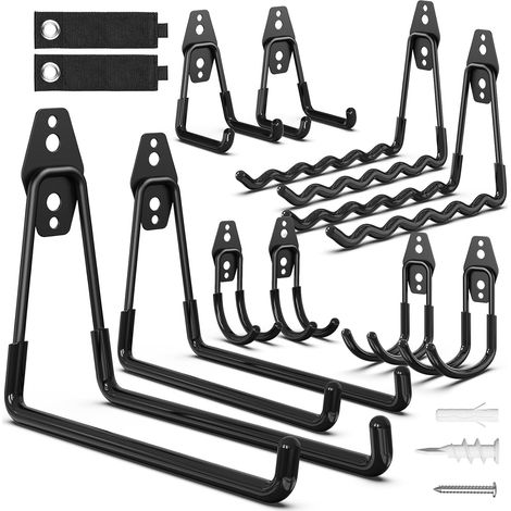 Crochets de Garage en Acier Résistant - Revêtement Anti-Dérapant pour Outils, Échelles, Vélos