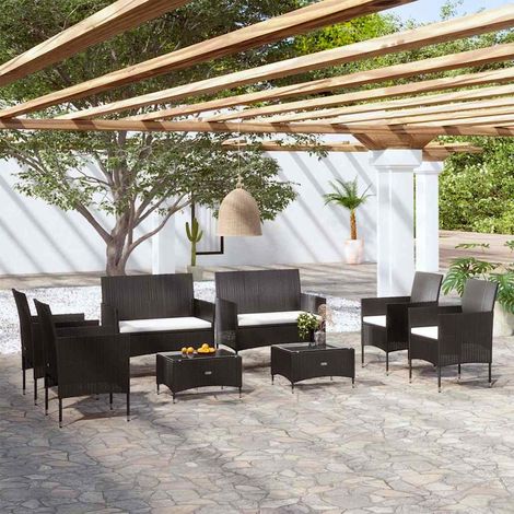 vidaXL Set de muebles de jardín 8 pzas y cojines ratán sintético negro (1/5)