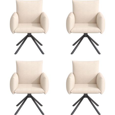 Lot de 4 Esszimmerstühle, 360° Drehbar, mit Rückenlehne und Armlehnen, Samt und Metall, Beige (1/5)