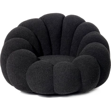 Cotecosy – Fauteuil crapaud coquillage Arielina – Tissu bouclette noir – Dimensions L98 x P97 x H62 cm – Confort optimal pour salon moderne