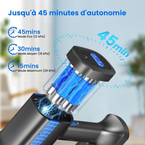 Aspirateur balai sans fil INSE S7P bleu, écran LED, brosse rotative flexible, puissant, léger, rechargeable (1/5)