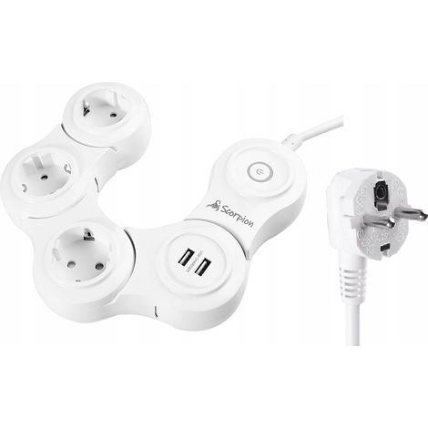 Cable de extensi贸n, fuente de alimentaci贸n, protector contra sobretensiones, 2 tomas USB, 1,5 m.