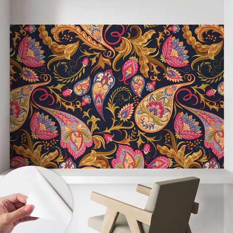 Papier peint adhésif avec colle pour décoration moderne de salon chambre à coucher cuisine et bureau Facile Paisley coloré 104x70 cm (1/5)