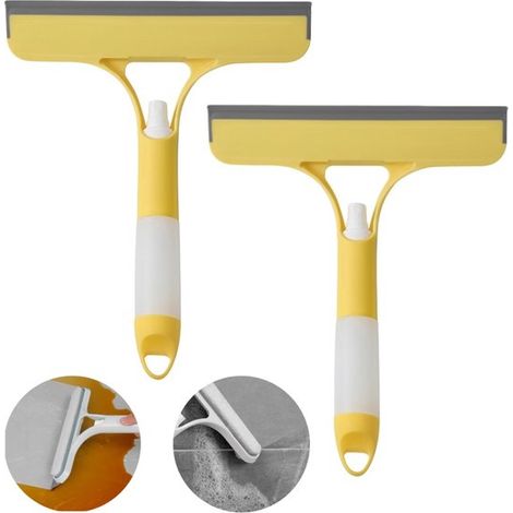pièces - Outil de nettoyage de vitres - Raclette à vitres 3 en 1 pour usage domestique - Raclette pour portes vitrées - Raclette à vitres multifonctionnelle - Jaune - Raclette à vitres multifonctionne (1/5)