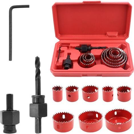 Jeu Scie Cloche Bois - 11 pièces, Jeu Scie Cloche Bois 19-64mm Acier Carbone + Forets - Pour Bois/PVC/Plastique (1/5)
