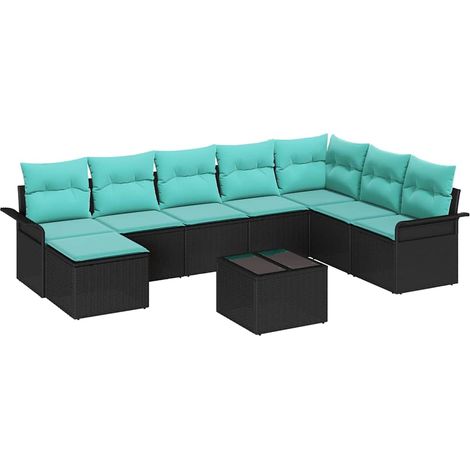 Garten-Sofa-Set mit Kissen 9 pcs Schwarz Poly Rattan vidaXL