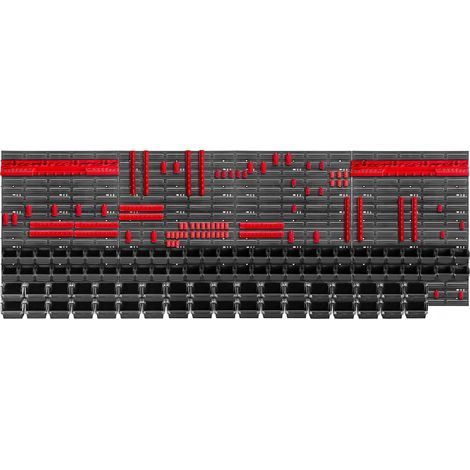 KADAX Werkstattwandregal, Wandplatten, 232 x 78 cm, Rot und Schwarz, 174 tlg.