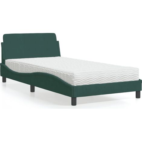 Cama con colchón Dover terciopelo verde oscuro 100x200 cm vidaXL (1/5)