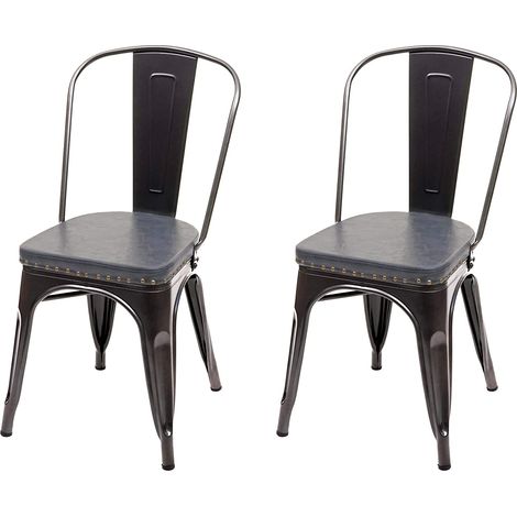 2x sedie da cucina per sala da pranzo in stile industriale in metallo nero e sintetico grigio CDS04456
