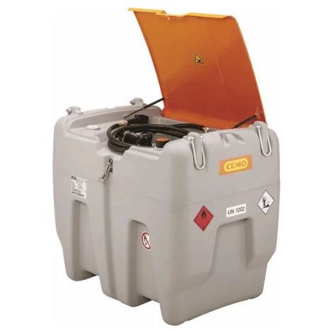 Cuve de ravitaillement gasoil 620L – Pompe électrique 12V 45 l/min – Pistolet automatique – Capot de protection – Cemo