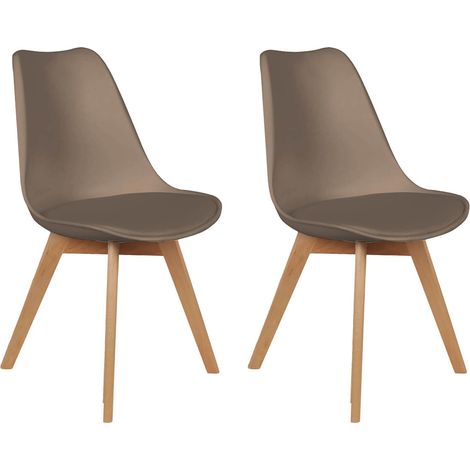 Altobuy – Lot de 2 chaises scandinaves taupe – Assise rembourrée en simili cuir – Piétement en bois massif – Dimensions 48 x 51 x H82,5 cm (1/7)