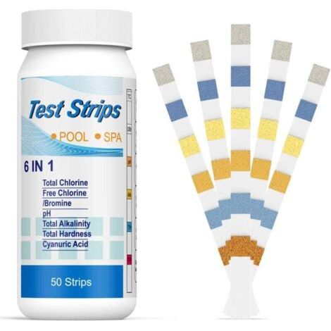 6 en 1 Bandelettes de Test pour Piscine Brome Spa Therme, Bandes Test Qualité d'eau sur Chlore Total Chlore Libre Alcalinité Acide Cyanurique Dureté du Liquide Testeur Générale(50pcs) (1/5)