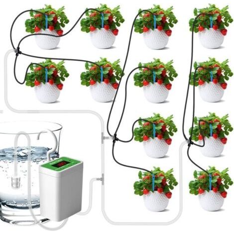 Kit d'irrigation goutte à goutte automatique, 12 kits système d'arrosage automatique pour plantes d'intérieur, affichage LED et Système Goutte pour Rechargeable par USB (1/4)