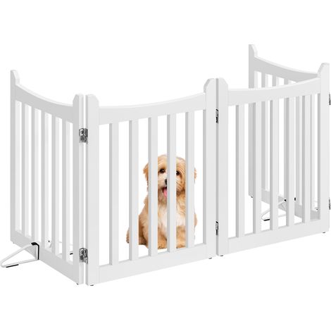 Yaheetech Cancelletto per Cani Estensibile Cancello Pieghevole di Sicurezza da Interno Recinto Barriera per Scale Porta in Legno 4 Pannelli 201,5 × 60,5 cm Bianco