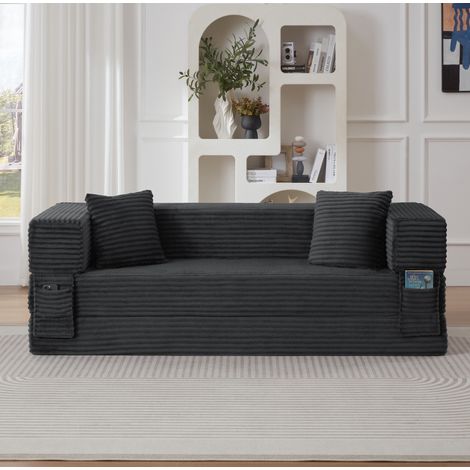 Schlafsofa 200 x 76 x 60 cm aus Schaumstoff und Cordstoff, dunkelgrau – MEUBLIV (1/5)