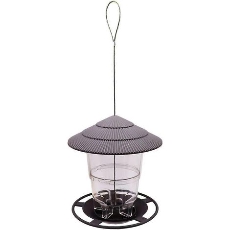 Mangeoire pour oiseaux sauvages, mangeoire extérieure anti-écureuils, mangeoire suspendue grise avec toit rond (1/5)
