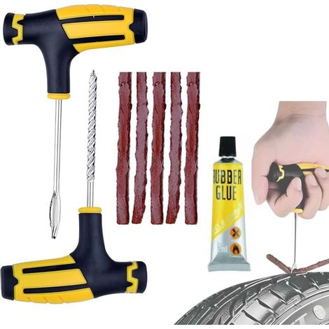 Kit Réparation Pneu,Mèche Réparation Pneu en Caoutchouc Naturel Mèche Pneu Voiture,Kit Réparation Pneu Voiture, Kit Réparation Pneu Tubeless, pour Voitures, Motos, camions, VTT, tracteurs, Camping-Car (1/5)