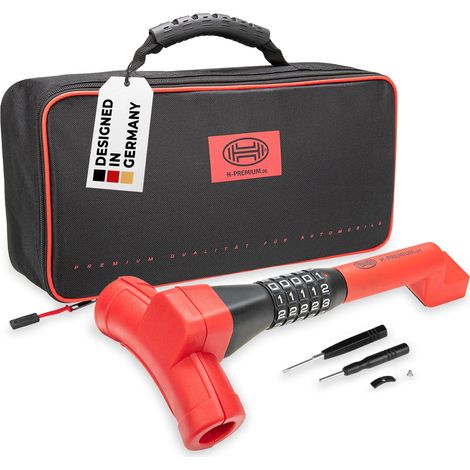 HEYNER®  Lenkradsperre Auto, Diebstahlschutz mit 5‑stelligen Zahlenschloss, verstellbar 35–42 cm, rot‑schwarz