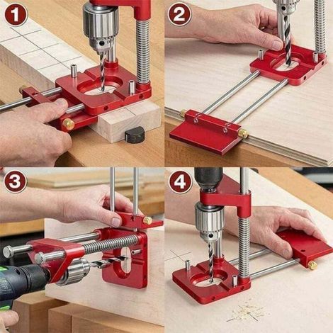 Gabarit perçage bois réglable, guide poinçon, outil localisation pour porte, base plastique rouge Femeo (1/5)
