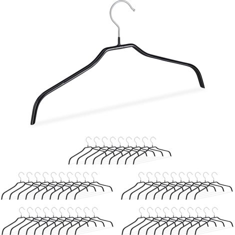 Relaxdays Pack 50 Perchas Ropa Antideslizantes, Metal-PVC, Negro, 21 x 42 x 1 cm