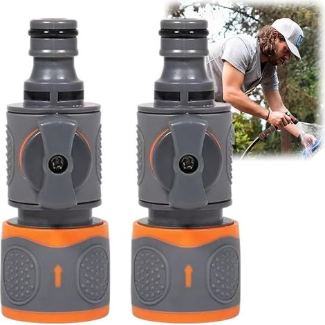 2PCS Garden Hose Connector with Valve,Raccord Tuyau d'Arrosage, Embout Tuyau Arrosage Universel, Vanne Tuyau Arrosage Pratique, Jonction Tuyau Arrosage Rapide, Embout Arrosage Jardin Compatible (1/5)