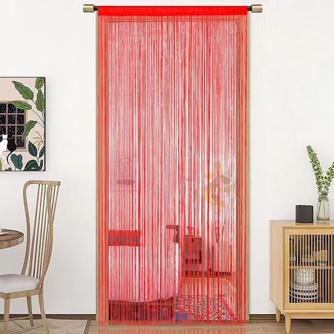 String Porte Rideau décorations de fenêtre diviseur de pièce décorations de Chambre Rideau Simple pour fenêtre 90x200cm Rouge Vif (1/5)