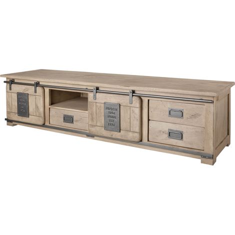 Meuble TV 200x55 Manguier laqué blanchi RAILWAY 351 (1/3)