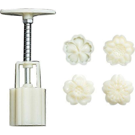 Moule à gâteaux de lune (4 pièces) - Tampons cerises 3D par moule - Presse manuelle - Idéal pour la Fête de la Mi-Automne (1/5)