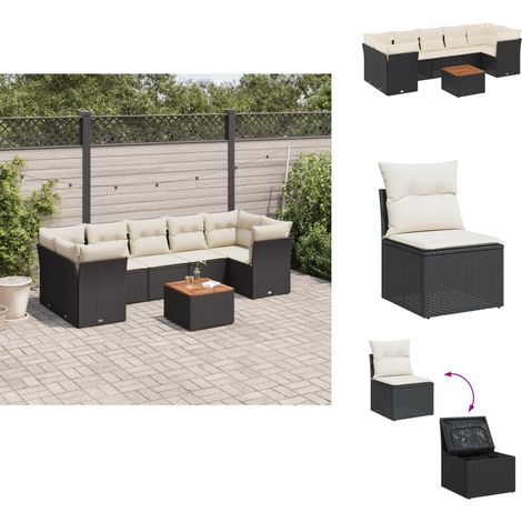 Salon de jardin 8 pcs avec coussins noir résine tressée - Ensemble Salon De Jardin - Mobilier Extérieur - Canapé Jardin - Résine Tressée - Rotin Synthétique (1/5)