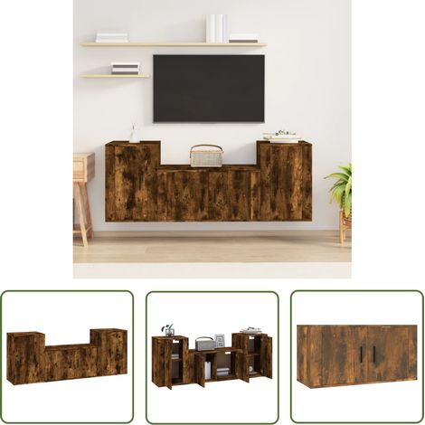 The Living Store Ensemble de meubles TV 3 pcs Chêne fumé Bois d'ingénierie - Meuble Tv - Meuble Tv Mural - Ensemble Meuble Tv - Rangement Tv - Salon (1/5)