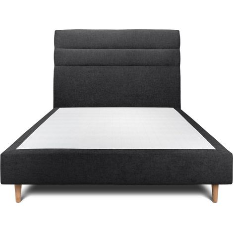 Lit 140x190cm avec tête de lit lignes tissu et sommier tapissier Noir - Hauteur totale : 35cm (1/5)