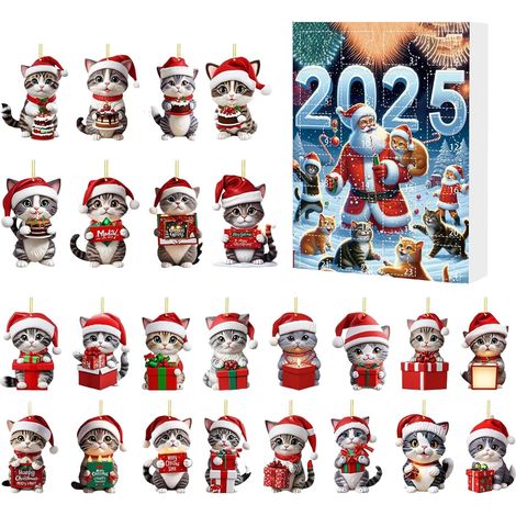 Calendrier De L'Avent Pour Amoureux Des Chats 2025 Décorations 2D Mignonnes Décorations De Noël Et D'Avent Pour Chats pour Vacances Anniversaire Bureaux Maison Fenêtre (1/5)