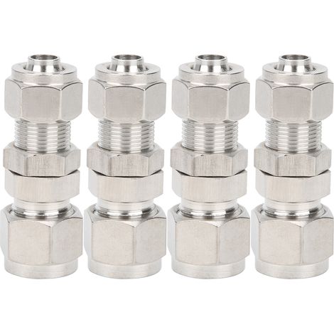 Raccord de compression à virole 4 pièces, connecteur droit à 2 points de contact pour cloison, acier inoxydable 304, Ф10x8 (1/5)