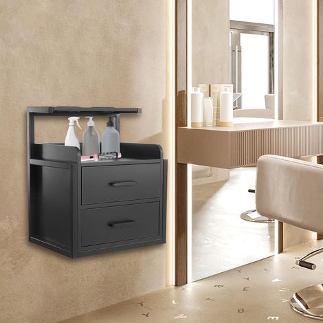 Armoire murale pour salon de coiffure - Avec support de sèche-cheveux et tiroirs - 40 x 30 x 48 cm - Noir