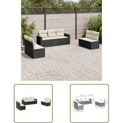 The Living Store 7-tlg. Garten-Sofagarnitur mit Kissen Schwarz Poly Rattan - Gartensofas - Outdoor Möbel - Gartenmöbel Set - Rattan Sofa - Lounge Set