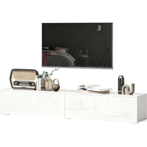 HOMCOM Mobile Porta TV fino 75" Sospeso con Ante 180x33x30 cm, Bianco Lucido (1/3)