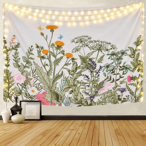 Tapisserie de plantes florales colorées Tapisserie d'herbes vintage Tapisserie de fleurs sauvages Tenture murale Nature Paysage Tapisserie pour chambre 59,1 "x 59,1" (1/5)