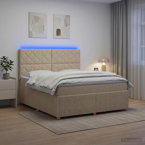 vidaXL Lit boxspring LED avec matelas Crème 180 x 200 cm Tissu (1/5)