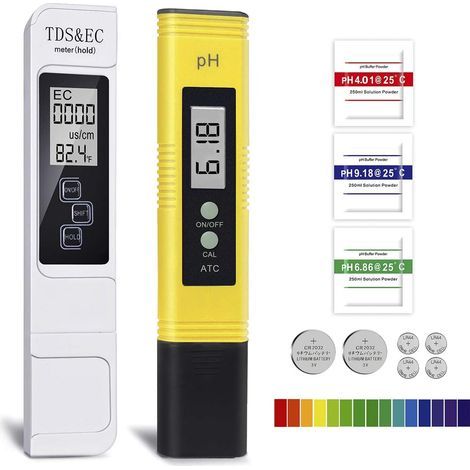 Testeur de qualité d'eau, PH électronique, TDS & EC, calibration automatique, TDS PH EC température 3 en 1 pour piscines, aquariums, systèmes RO, laboratoires. (Ph-mètre jaune + stylo blanc tds&ec) (1/5)